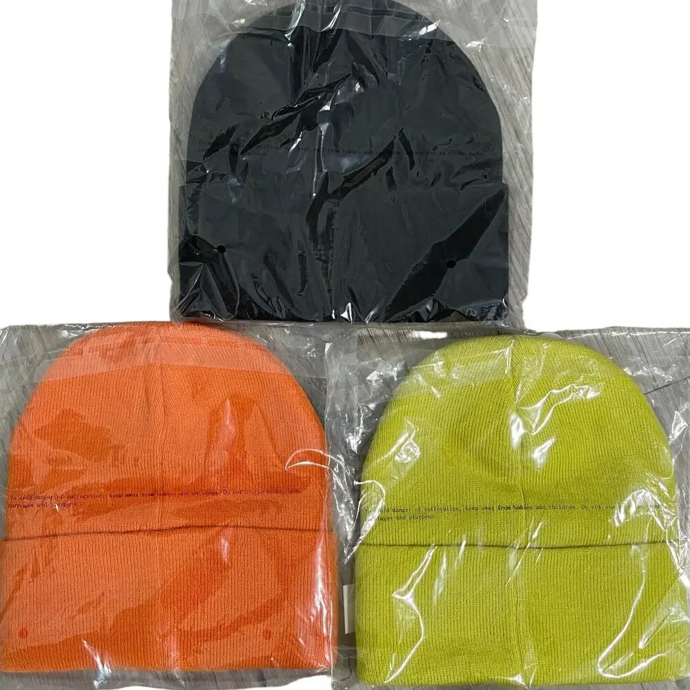 QE Queer Eye Lot of 3 Knit Beanie Hats Caps - Black Orange & Yellow - One Size